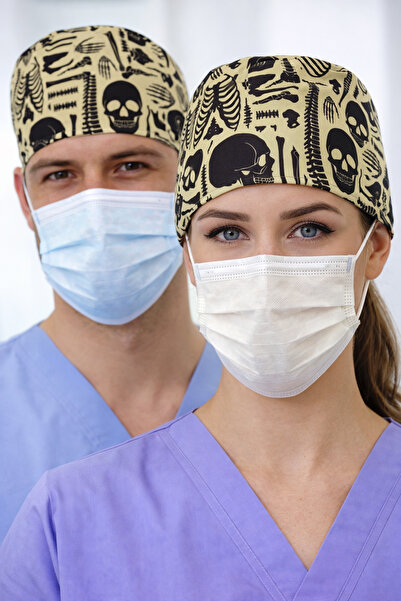 Lion Üniforma İskelet Sistemi Sarı Desenli Unisex Cerrahi Bone Hemşire ve Dok...