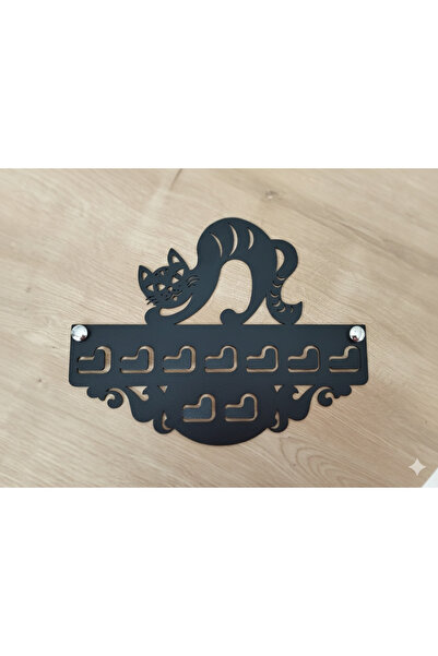 Kedi Figürlü Lazer Kesim Metal Askılık - 1.5mm Güçlendirilmiş Metal