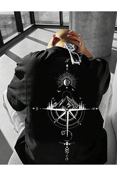 HerTarzınTrendi Unisex Daily Compass and Mountain Printed Oversized T-Shirt -...