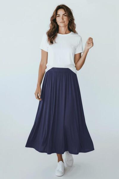 Betimoda Women's Modal Fabric Elastic Waist Midi Skirt