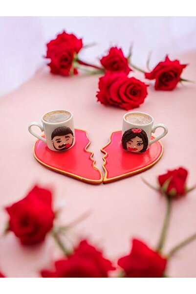 RivelCandle Romantic Coffee Cup Set with Double Figures and Heart Tray