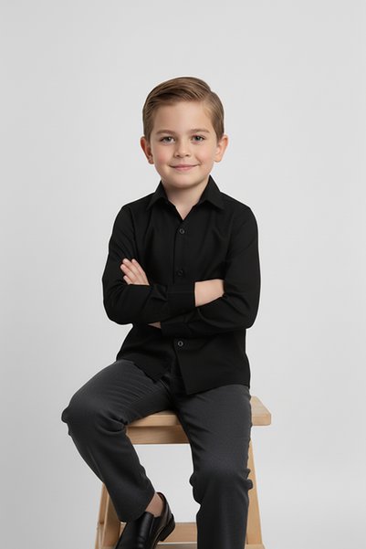 Merdia Kids Erkek Çocuk Uzun Kol Siyah Gömlek
