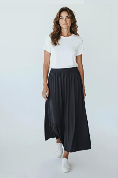 Betimoda Women's Modal Fabric Elastic Waist Midi Skirt