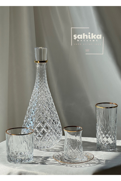 Şahika Kristal cama atılan imza Set of 6 Lara Gold Gilded Coffee Side Water Glasses 104 ml