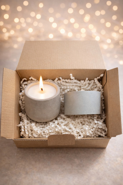 El Yapımı Beton Minimal Mum İkili Set HEDİYELİK– %100 Doğal Soya Wax
