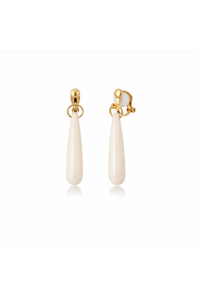 1PARÇAMAVİ 3,3cm krem Uzun akrilik damla model kıstırmalı klipsli kadın küpesi
