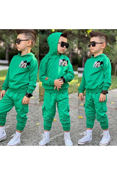 zavera for kids طقم بغطاء رأس قطعة بتفاصيل ميكي للأولاد - 100% قطن - خيطين