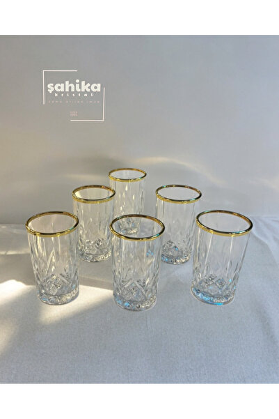 Şahika Kristal cama atılan imza Set of 6 Lara Gold Gilded Coffee Side Water Glasses 104 ml