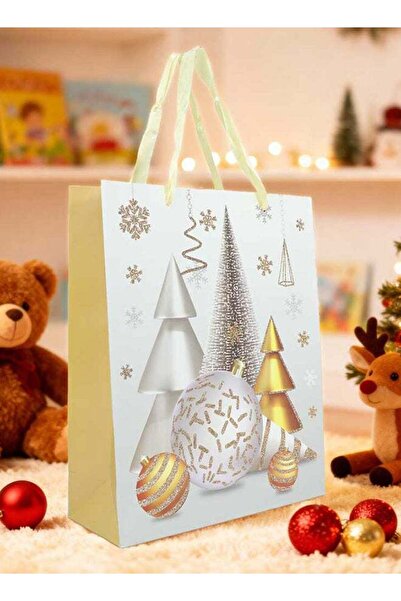 Generic Trentor Festive Christmas Golden Paper Gift Bag 19.5x8x23.5 cm