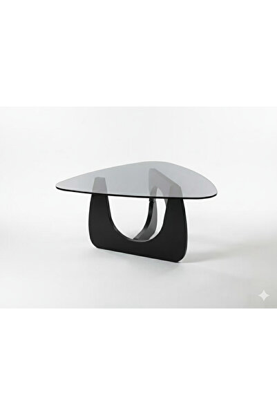 satrendy Modern Triangle Glass Coffee Table for Living Room with Solid Wood Base