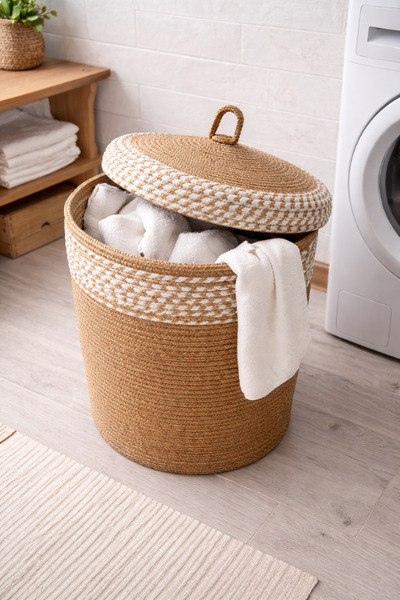 Efuliz Home Jüt Hasır Sepet, Banyo-Havlu-Çamaşır-Kirli Sepeti,El Dokunması,Mu...