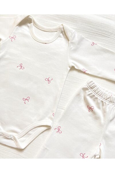 Zezig Pink Bows %100 Pamuk Organik Baskı Body Pantolon Takım