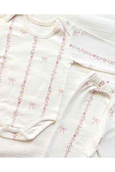 Zezig Bow Line %100 Pamuk Organik Baskı Body Pantolon Takım