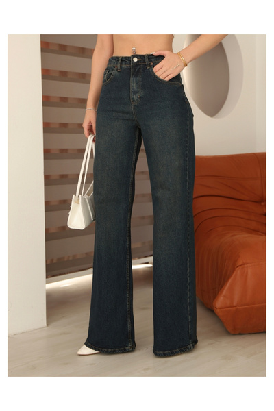 deqfashion بنطلون جينز نسائي باللون الأزرق الداكن قماش قابل للتمدد عالي الخصر...