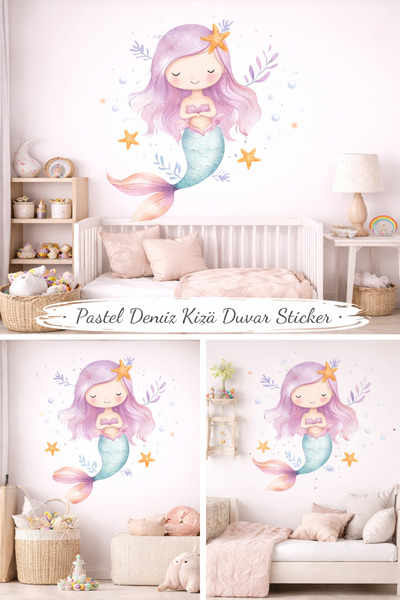 ReklamX Pastel Mermaid Wall Sticker – Children's & Baby's Room Decor (Sticker)
