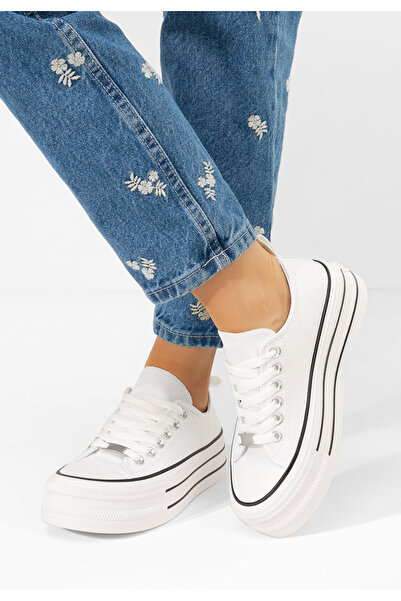 B T Shoes Γυναικεία πανινα πλατφόρμες Kimala λευκά