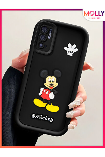 Molly حافظة سيليكون لطيفة ميكي ذات حواف سوداء سميكة ثلاثية الأبعاد منقوشة لهاتف XIAOMI REDMI NOTE 11SE