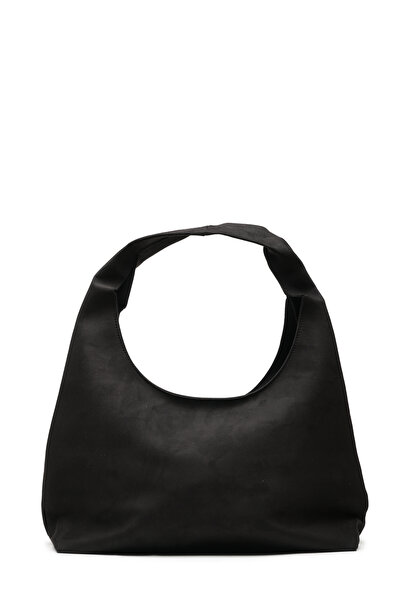 LOTUSVİE Women's Black Suede Minimalist Hobo Shoulder Bag
