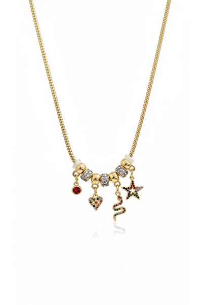 AFRODİTGOLDBUJİTERİ Italian Steel Necklace with Gold Charm