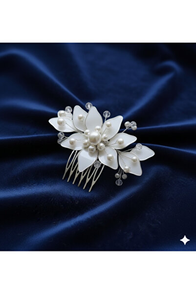 Mirnova Pearl Comb Hairpin-Bridal Comb Hairpin-Silver Detailed Comb Hairpin-B...