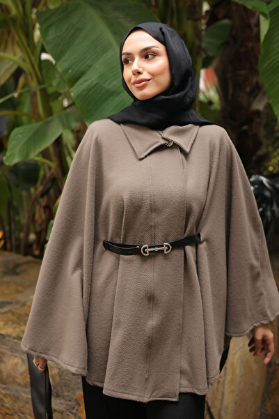 İmajButik Light Khaki Belted Cashmere Poncho