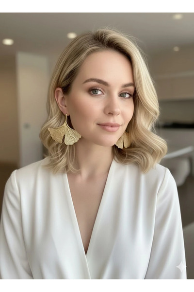 Dorvina Vip Çelik Gold Leaf Model Gingho Women's Earrings