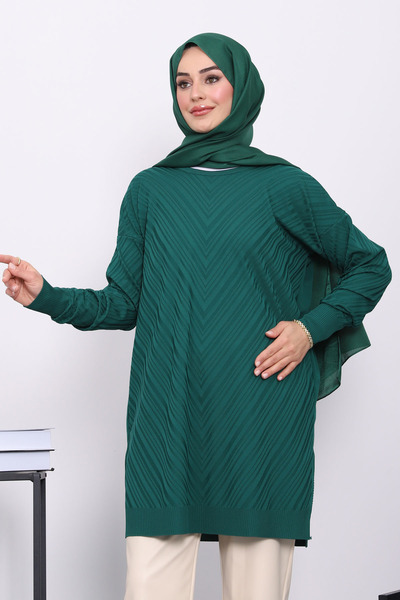 İmajButik Emerald Green Cold Thread Mercerized Knitwear Tunic