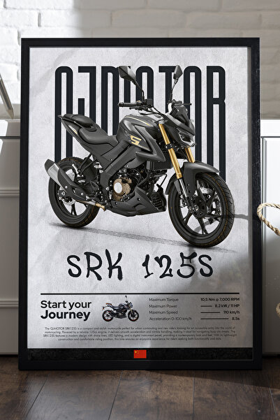 Duvarda QJ Motor SRK 125S Siyah Ahşap Çerçeveli Poster, Dekoratif Motosiklet ...