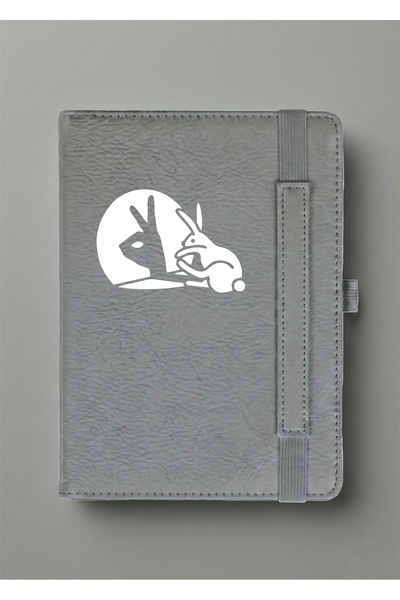 BSE A5 Grey Leather Notebook - Shadow Art Design (Rabbit) - Creative Sketchbook