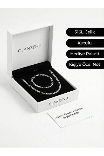 GLANZEND Yılbaşı Hediyesi Erkek Çelik Kolye ve Bileklik Set 2'li
