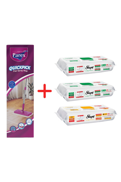 Parex Promo Package QuickPick Mop + 3x Wet Wipes Sleepy Easy Clean Mix (White Soap, Herbal Soap)