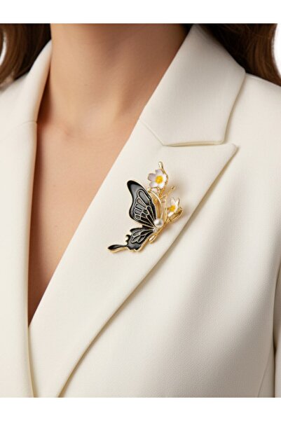 modamira İnci Detaylı Papatya Figürlü Renkli Kelebek Tasarım Broş
