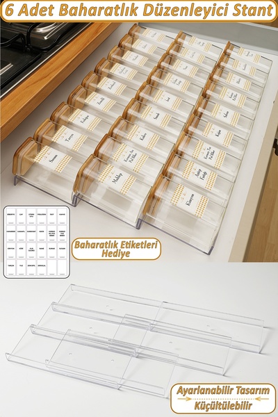 Saatistan 6'lı Çekmece İçi Baharatlık Düzenleyici Organizer, 30,5×13cm