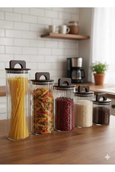QBA Vacuum Glass Jar with Acacia Lid 5-Piece Set 500ml 750ml 1000ml 1100ml 13...