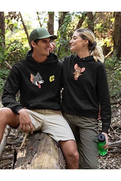 YRN COLLECTION سويت شيرت بقلنسوة مطبوع عليه توم وجيري للجنسين للنساء والرجال ...