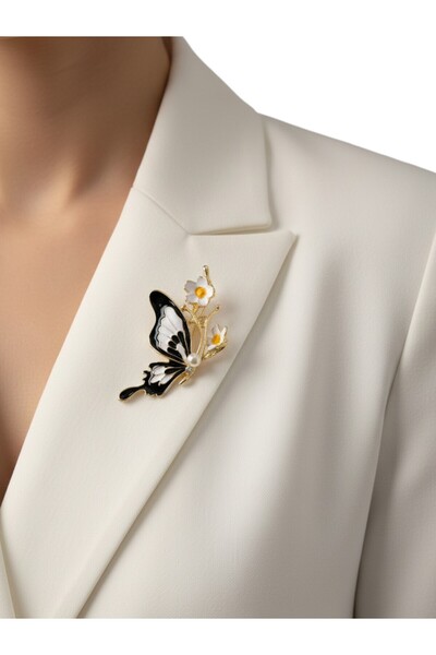 modamira İnci Detaylı Papatya Figürlü Renkli Kelebek Tasarım Broş