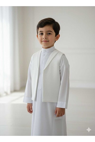 Aktham Boys' summer vest, formal style, suitable for special occasions, off-white/white color.