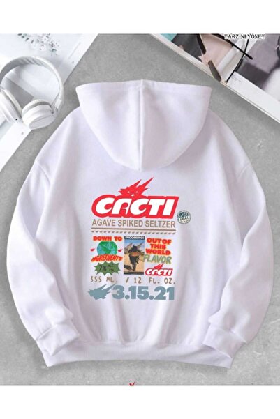 YRN COLLECTION سويت شيرت أبيض بغطاء للرأس بتصميم خاص للرجال والنساء للجنسين