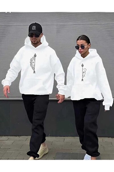 YRN COLLECTION Unisex Kadın Erkek Oversize Sevgili Çift Kombini Aslan Ve Ok B...