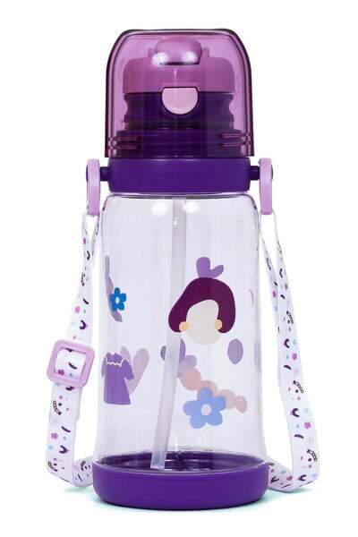 Eazy Kids زجاجة ماء للأطفال سعة 600 مل مع شفاطة - بنفسجي