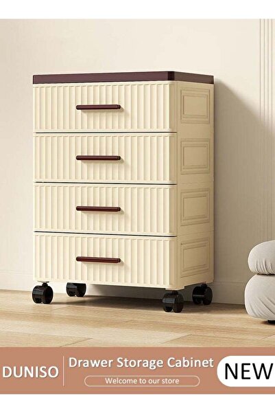 DOMEET خزانة تخزين بأربعة طبقات مزودة بعجلات متعددة الاتجاهات بزاوية 360 درجة