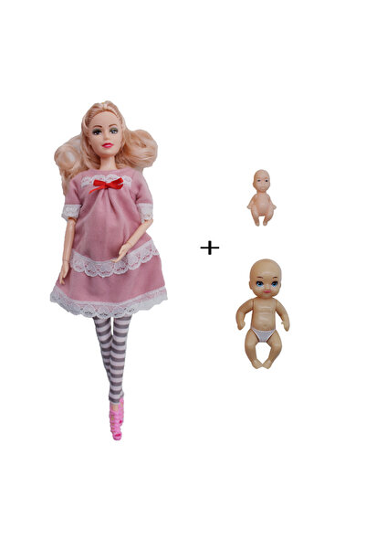 Choice دمية تعليمية للأطفال، فستان وردي، دمية حامل، مع طفلين وأحذية وإكسسوارا...