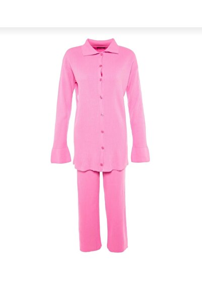 RANO-BOUTİQUE Women's pink cardigan set with distinctive sleeves, consisting ...