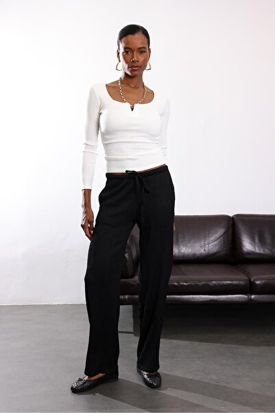 5in1Canpolat Black Fleece-Lined Wrinkle Pants 6164