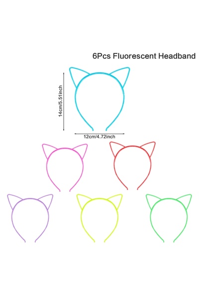 Choice طوق رأس بلاستيكي مضيء على شكل آذان قطة، لون أزرق ياقوتي داكن، 6 قطع، ي...