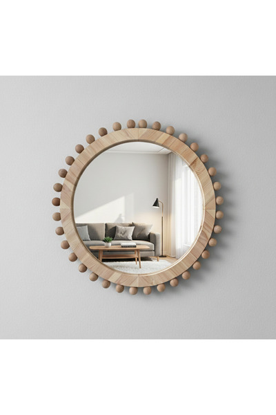 ikifstudio YÖRÜNGE / Ahşap Çerçeveli Yuvarlak Dekoratif Ayna