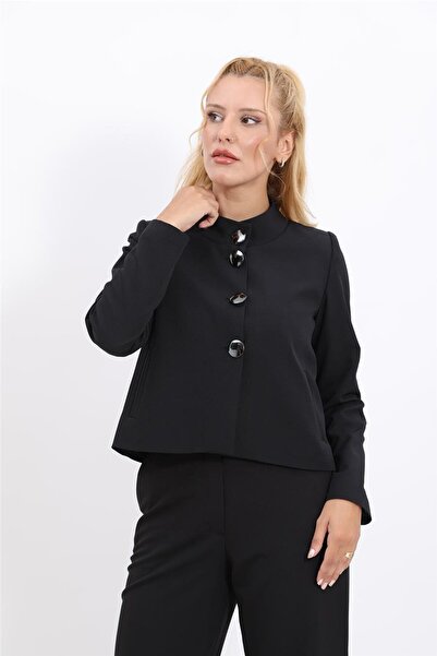 ÖNDER ÖZSOY Mock Neck Short Sports Women's Jacket-Black