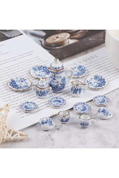 Choice مجموعة أكواب شاي بورسلين مصغرة من 15 قطعة بمقياس 1:12، مزينة بالزهور، ...