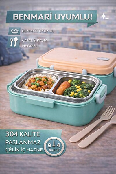 Open Home Concept Turquoise Marble Stainless Steel Food Container 2 Compartments Lunch Box Storage Container Lunch Box