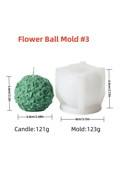 Choice4 Flower Ball Mold 3 3D Flower Ball Candle Silicone Mold Rose Daisies F...